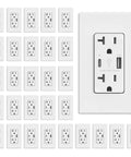 No Sweat Home Upgrades With This Slick 30 Pack Of Matte White USB Charger Wall Outlets Featuring Dual Type A And C Ports Plus 20 Amp Tamper Resistant Power Receptacles displayed in a grid layout.