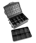 TracPak Tray Inserts 4x2 Half Depth, 2 Pack With Eight 2x2 Compartments Per Tray, Modular Stackable Storage Trays visible in black color.