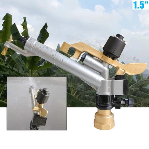 1.5 Inch Rain Spray Gun For Large Area Irrigation With 360 Degree Adjustable Impact Sprinkler, brass and plastic build.
