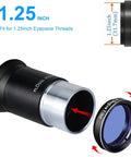 Moon And Sky Glow 1.25 Inch Telescope Filter for clearer moon and planet views, shown with eyepiece and filter size display