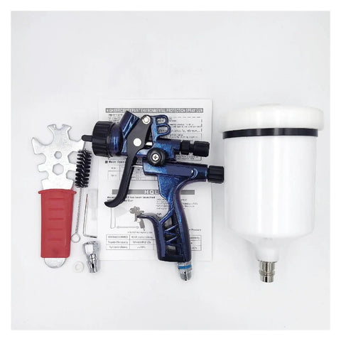 Top Tier Pneumatic Paint Sprayer With 1.3 Mm Stainless Steel Nozzle Kit, includes tools and manual for automotive use.