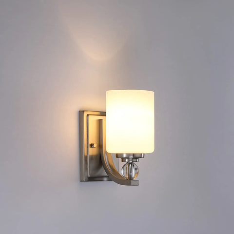 2 Pack Dope Modern Glass Wall Sconces with Crystal and Frosted Glass Shades, Brushed Nickel Finish, UL Certified, E26 Socket, Dimmable LED Ready