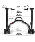 Heavy Duty Motorcycle Stand Lift 850lbs Front And Rear Combo with Front Wheel Dymond Shape and Rear Wheel U Fork design, black.