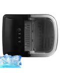 Hassle Free Countertop Ice Maker With Small And Large Cube Options For Campouts Tailgates And Home Bars viewed from above with ice cubes in front.