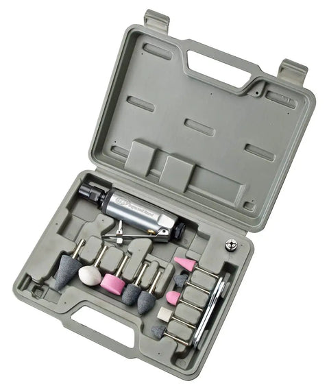 Air Die Grinder Stone Kit Be a Pro With This Workhorse, 28,000 RPM, 0.25 HP, Quarter Inch Collet, Front Exhaust, Rugged Aluminum Housing, Vane Motor Power, Ball Bearing Build For Less Vibration And Long Life