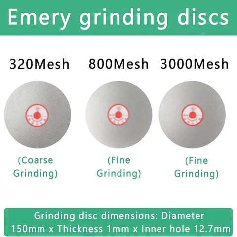 Top Shelf Wet And Dry Bench Sander With Variable Speed Dial And Premium Diamond Discs For No Sweat Knife Sharpening And Sleek Metal Tool Polish Home Routines emery grinding discs in 320, 800, and 3000 mesh sizes for various grinding needs.