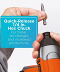Quick-release 1/4 in. hex chuck feature of the Cordless Drill And Impact Driver Combo Kit With 20V Max Battery And Charger.