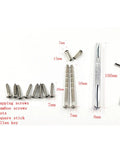 Installation kit for Beefy 304 Stainless Steel Door Handle Lock Set with screws, nuts, Allen key, and hardware dimensions.