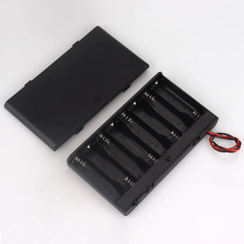Duo Pack 8 Aa Battery Holder With 12V Dc Output And Toggle Switches Includes Lead Wires For Plug And Play Electronics, black plastic holder.
