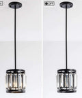 Four Light Farmhouse Pendant Chandelier For Dining Room And Kitchen Island Modern Black Crystal Lights with on-off demonstration.