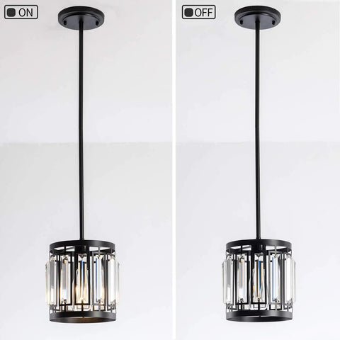 Four Light Farmhouse Pendant Chandelier For Dining Room And Kitchen Island Modern Black Crystal Lights with on-off demonstration.