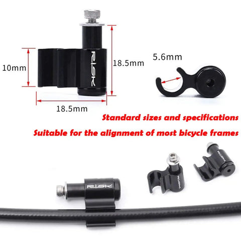 4 Piece Bicycle Brake Cable Guides Aluminum And Stainless Steel Black Durable Set For Cable Housing And Hydraulic Brake Housing 5.6mm Diameter Fits Most Housings, showing dimensions