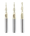 SpeTool 3Pcs carbide ball-nose router bits with silver shanks, sizes 1/16 1/32 1/64, front view