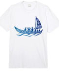 Hawaiian Outrigger Canoe Tee With Polynesian Tribal Art In Classic Colors For Men And Women heavyweight cotton tee on display