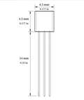 Diagram of TO-92 transistor package from Dope Transistor Assortment Kit 600 Pieces, 30 Values, dimensions labeled in mm and inches.