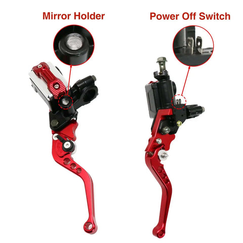 Red Universal Seven Eighths Inch 22 Millimeter CNC Hydraulic Brake Clutch Lever Master Cylinder with dual pump and mirror holder