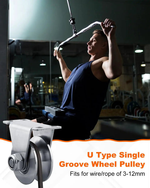 Pulley Wheel 304 Stainless Steel Block With Wall Mount U Groove Set Of 4 Quiet Double Bearing Cable Pulleys gym use, 48 mm wheel
