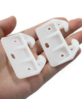 Smooth As Butter White Plastic Drawer Slide Rails 8 Pcs Rock Solid Furniture Track Brackets in a hand, showing two durable plastic pieces.