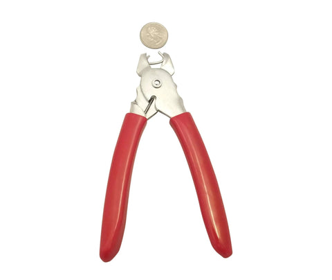 Heavy Duty Hog Ring Pliers With 3/8 Stainless Hog Rings Spring Loaded Jaws PVC Grips 7 Inch Auto Upholstery Tool Made In USA front view