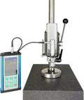 TopShelf Portable Ultrasonic Hardness Tester Paired With NoFuss Test Stand for stone surface testing and data logging.