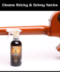 Guitar Detailer For Matte And Gloss Finishes 12oz bottle with guitar neck, cleans and protects with UV shield.