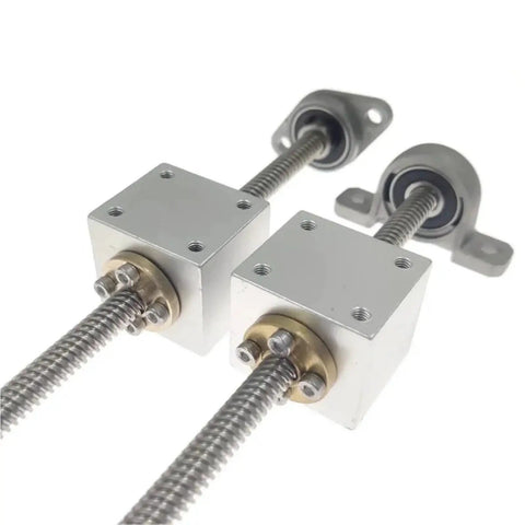 Solid T8 Lead Screw Kit For 3D Printers Vertical Horizontal Upgrade With Precise 2mm Pitch 8mm Rods Trusted Z Axis Drive Smooth Runs No Wobble Or Stick Slips Great For You Ready To Fix Wobbly Prints Today, two aluminum lead screw nuts and bearings