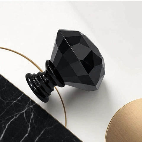 Close-up of a black diamond crystal glass cabinet knob from Six Black Diamond Crystal Glass Cabinet Knobs 30mm Set for Dressers and Cabinets