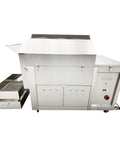 Top Shelf Pro Grade Gas Coffee Roaster 110 Lb Batch Capacity Stainless Steel Bean And Nut Machine from side view with control panel.