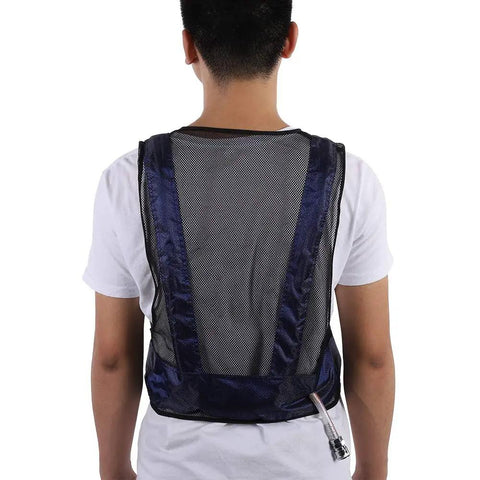 Heavy Duty Vortex Cooling Vest With Compressed Air Ventilation For Welding Sites adjustable back view with mesh material and air hose.