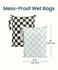 Mess-Proof Wet Bag Set 2-Pack Reusable Waterproof Bags For Swimsuits And Baby Clothes On The Go Diaper Bag Essential, 12.5 x 16 in, black and green checkers