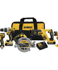 Rig Ready Badass 20V Max XR Brushless Five Tool Cordless Drill Combo Kit with tools and bag, ideal for demolition and DIY.