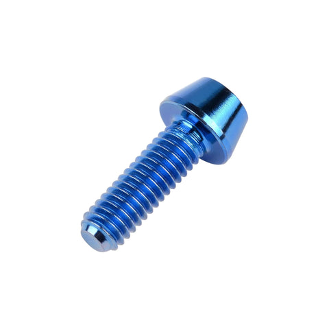 DIN912 titanium hex bolt, blue M4x12mm, tapered-head, side view