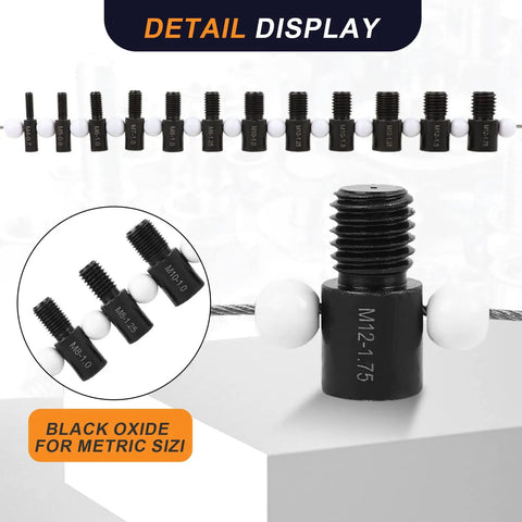 Nut And Bolt Thread Gauge Kit With 32 Male And Female Gauges, image shows black metric male gauges with size markings.