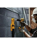 Worker using Compact 1/2 Inch Cordless Hammer Drill With Brushless Motor 2 Speed Settings Bare Tool on concrete wall