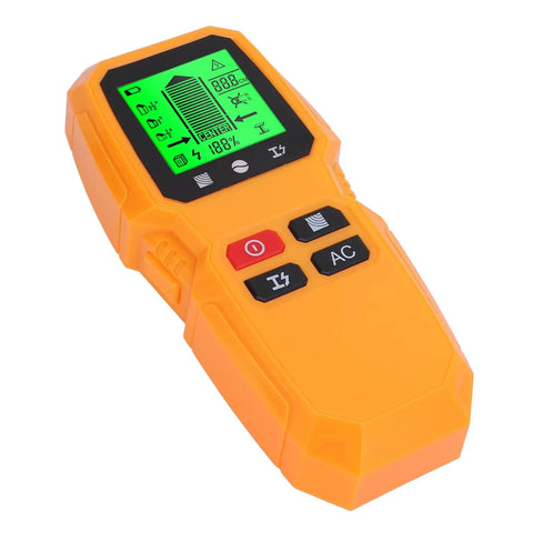 Phefop Wall Scanner Stud Finder 5 in 1 with LCD Display for Cable Metal, orange handheld device, showing LCD display.
