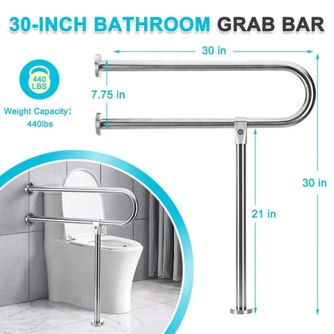 30 Inch Handicap Grab Bars For Bathroom Safety Rail Set Built In Stainless Steel Wall To Floor Mounted Bath Grips with toilet