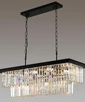 Crystal Chandeliers For Dining Room And Kitchen Island, 11 Light Black Modern Rectangle Pendant Light Fixture, contemporary K9 crystal