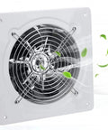 8 Inch Through Wall Exhaust Fan 110V 500 CFM White Built Tough Metal Housing with airflow, front view, ideal for kitchen bathroom ventilation.