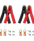 Beast Grade Four Piece Alligator Clamps For 12 Volt Rides Handling Up To 1000 Amps with red and black non-slip handles and crimp kit.