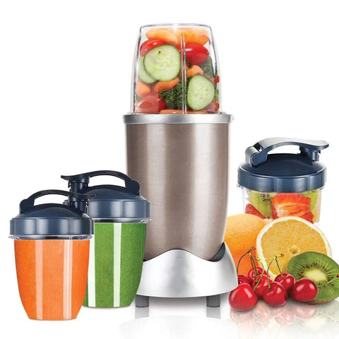 Replacement Eighteen Oz Cups Kit For NutriBullet Blenders With Two Flip Top To Go Lids And Two Rubber Gaskets Compatible With 600W And 900W Models For Easy Grab And Go Smoothies, featuring colorful cups and fruits.