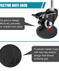 Heavy Duty Black Furniture Stopper 4 Pack Non Slip Rubber Wheel Cups with anti-skid design for preventing furniture sliding.