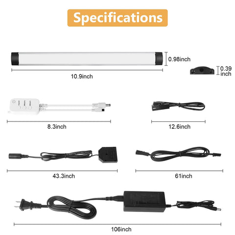 Smart Under Cabinet Lighting Kit With Dimmable LED Strip Lights 24V Plug In Linkable Bar Lights specifications layout