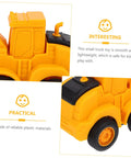 Close-up of 4 Pack Adorable Construction Truck Set with Realistic Front End Loader models, highlighting durable plastic design.