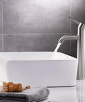 Rectangular Vessel Sink With Faucet And Drain Combo In Brushed Nickel Finish 19 By 14.6 Inch Bathroom Vanity Sink Set in modern bathroom.
