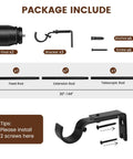 Package contents of Heavy Duty Adjustable Curtain Rod Set 1 Inch Diameter Splicing Matte Black Extra Long 30 To 144 Inches.