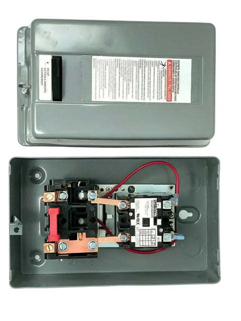 Heavy Duty Single Phase Air Compressor Magnetic Starter 7.5HP 208-240V Overload Protected Motor Control Starter Replacement For 2475N7.5 Fits Industrial Air Compressors gray metal box open view