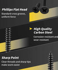 Details of Wood Screws Assortment Kit with 240 Heavy Duty Flat Head Wood Screws and Phillips Drive, corrosion-resistant