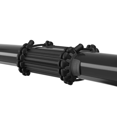 Close-up of black Carbon Frame Protector For Bikes Black All Round Fit Adjustable With Soft TPE Liner on bike frame.