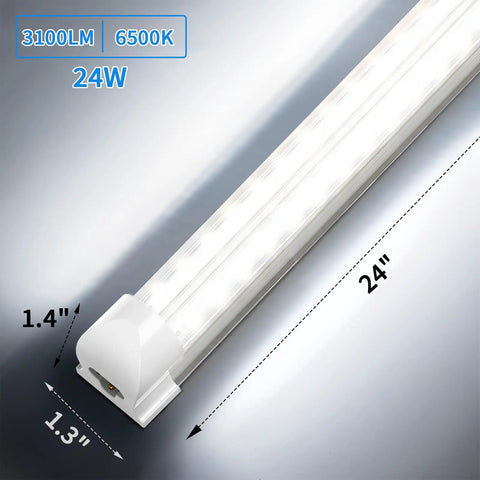 Ultra Bright 24W 3600LM 6500K D Shape T8 LED Shop Light with 24-inch size and linkable feature for utility lighting in garages.