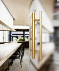 Gold 12 Inch H Shaped Sliding Barn Door Handle In 304 Stainless Steel on glass door in modern interior